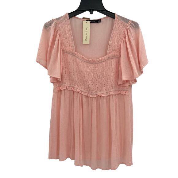 Doe Rae Gauzy Peasant Light Pink Flowy Babydoll Coastal Top Small NEW - Picture 1 of 8